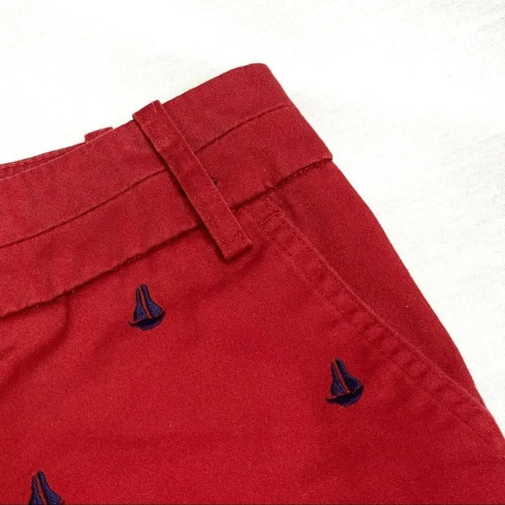 Telluride red with navy blue embroidered sailboat shorts size 6